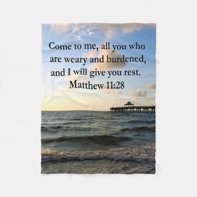 BEAUTIFUL MATTHEW 11:28 SCRIPTURE VERSE FLEECE BLANKET (Front)