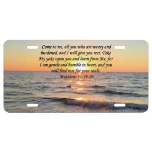 BEAUTIFUL MATTHEW 11:28 SUNRISE PHOTO DESIGN LICENSE PLATE