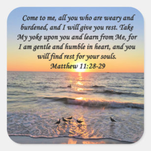 BEAUTIFUL MATTHEW 11:28 SUNRISE PHOTO DESIGN SQUARE STICKER