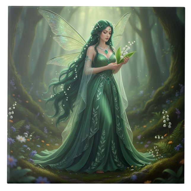 Beautiful May Emerald Fairy Ceramic Tile (Front)