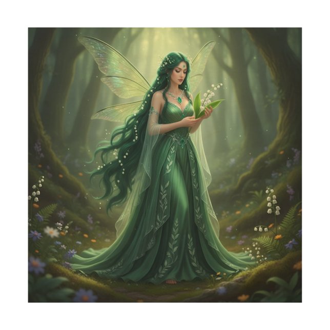 Beautiful May Emerald Fairy Wood Wall Art (Front)