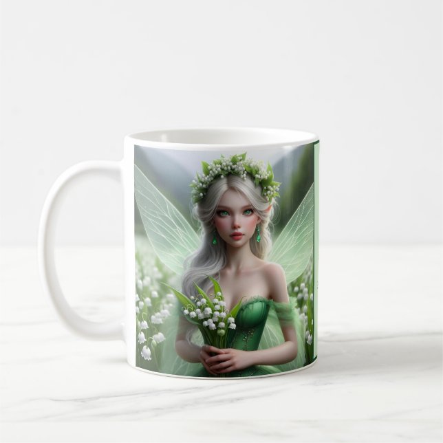 Beautiful May Fairy in Lilies of the Valley Coffee Mug (Left)