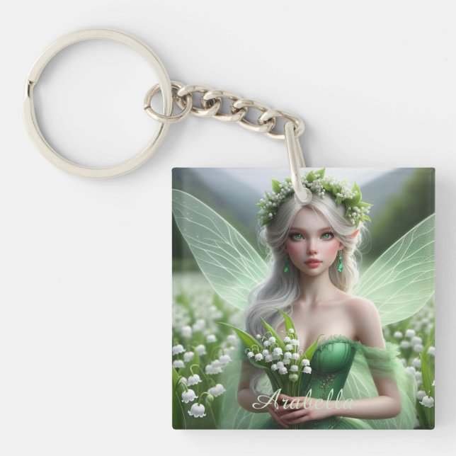 Beautiful May Fairy in Lilies of the Valley Keychain (Front)