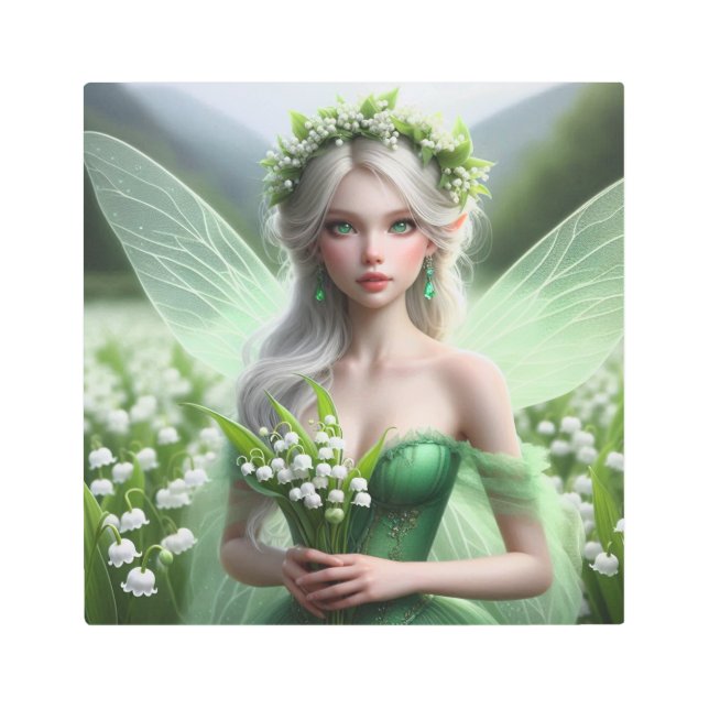 Beautiful May Fairy in Lilies of the Valley Metal Print (Front)