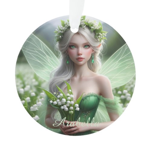 Beautiful May Fairy in Lilies of the Valley Ornament