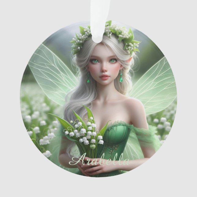 Beautiful May Fairy in Lilies of the Valley Ornament (Front)