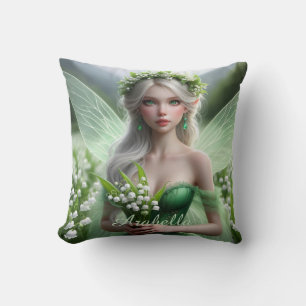 Beautiful May Fairy in Lilies of the Valley Throw Pillow