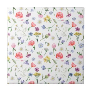 Beautiful Meadow Flowers Seamless Ceramic Tile