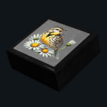 Beautiful Meadowlark On Floral Daisy Gift Box<br><div class="desc">Store your treasures or give a treasure gift box to someone as a beautiful gift. 
 Choices of wood frames are now available.
Many designs for different occasions are available in my store.</div>