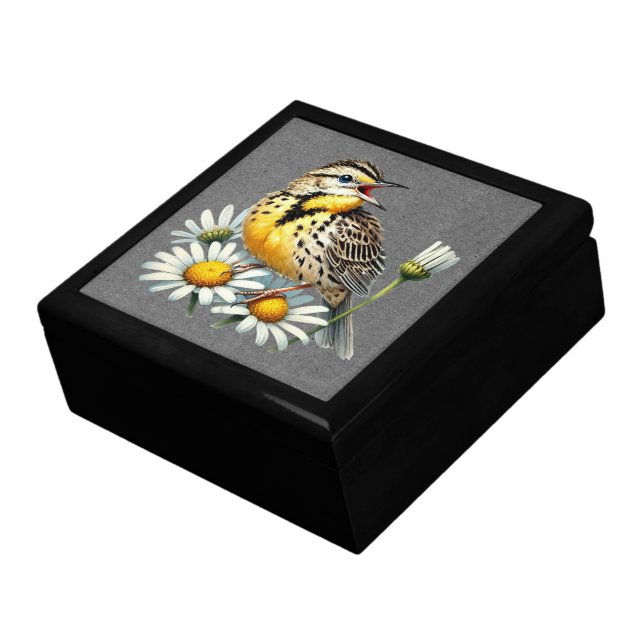 Beautiful Meadowlark On Floral Daisy Gift Box (Side)