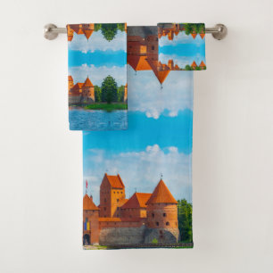 Beautiful Medieval Castle on Blue Lake Bath Towel Set