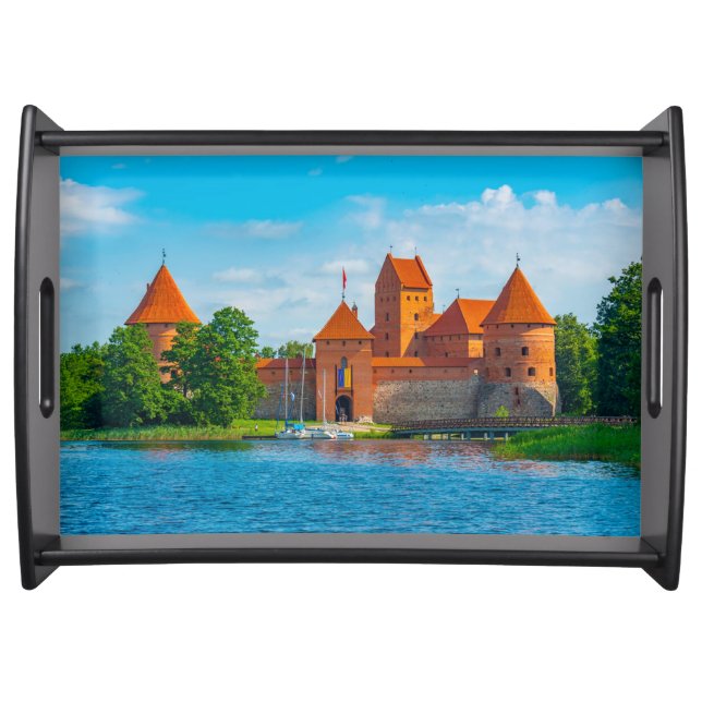 Beautiful Medieval Castle on Blue Lake Serving Tray (Front)