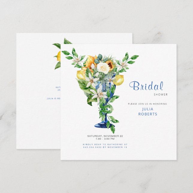 Beautiful Mediterranean Floral Bridal Shower Invitation (Front/Back)
