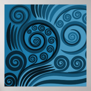 Beautiful Medium-Blue Fern Frond Curls Poster