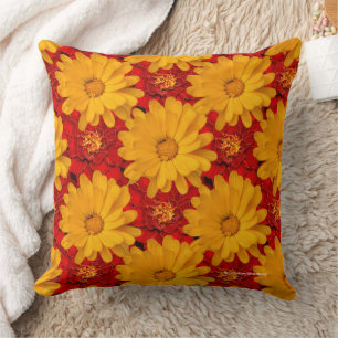 Beautiful Medley of Red Yellow Marigold Flowers Throw Pillow