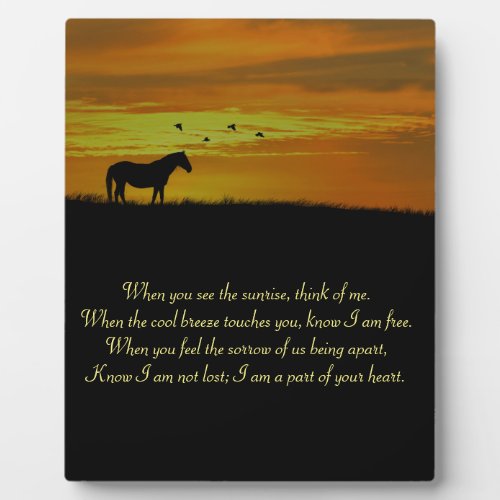 Beautiful Memorial Poem with Horse in Sunset Plaque