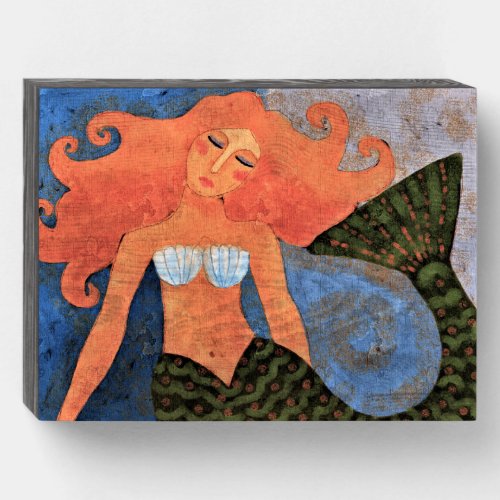 Beautiful Mermaid Abstract Digital Painting Wooden Box Sign