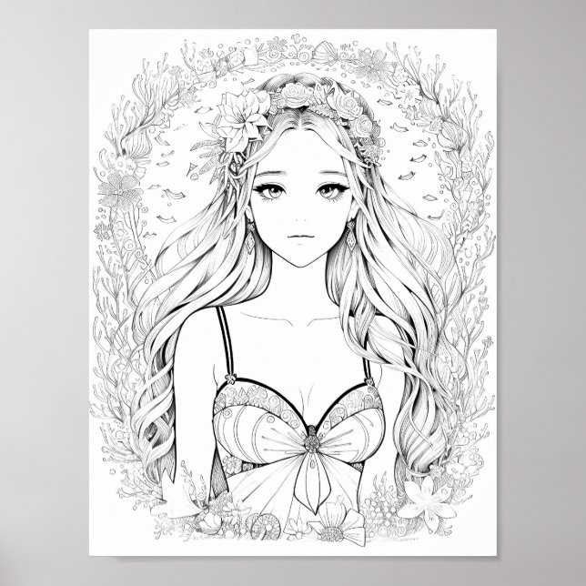 Beautiful Mermaid Adult Coloring Poster (Front)