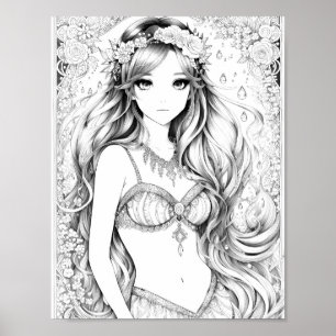 Beautiful Mermaid Adult Coloring Poster