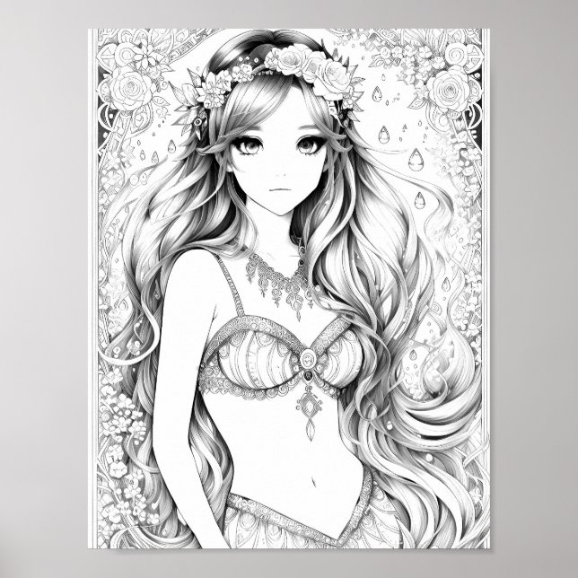 Beautiful Mermaid Adult Coloring Poster (Front)
