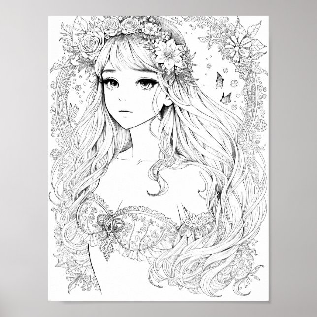 Beautiful Mermaid Adult Coloring Poster (Front)