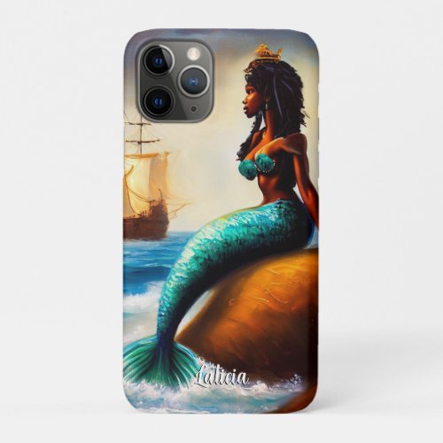 Beautiful Mermaid and Sailing Ship on the Sea iPhone 11 Pro Case