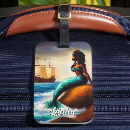 Beautiful Mermaid and Sailing Ship on the Sea Luggage Tag