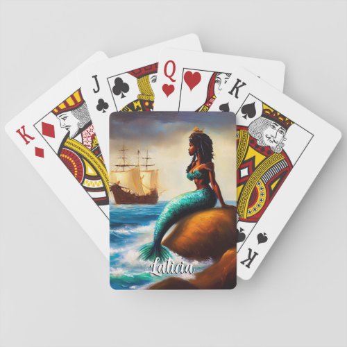 Beautiful Mermaid and Sailing Ship on the Sea Poker Cards