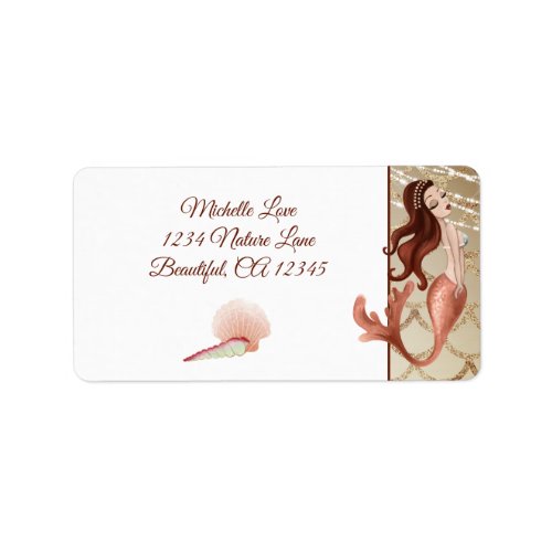 Beautiful Mermaid and Seashells Address Label