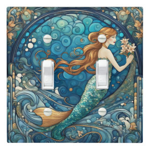 Beautiful Mermaid Art Nouveau Art Deco Style Blue Light Switch Cover