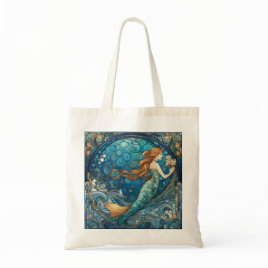 Beautiful Mermaid Art Nouveau Art Deco Style Blue Tote Bag