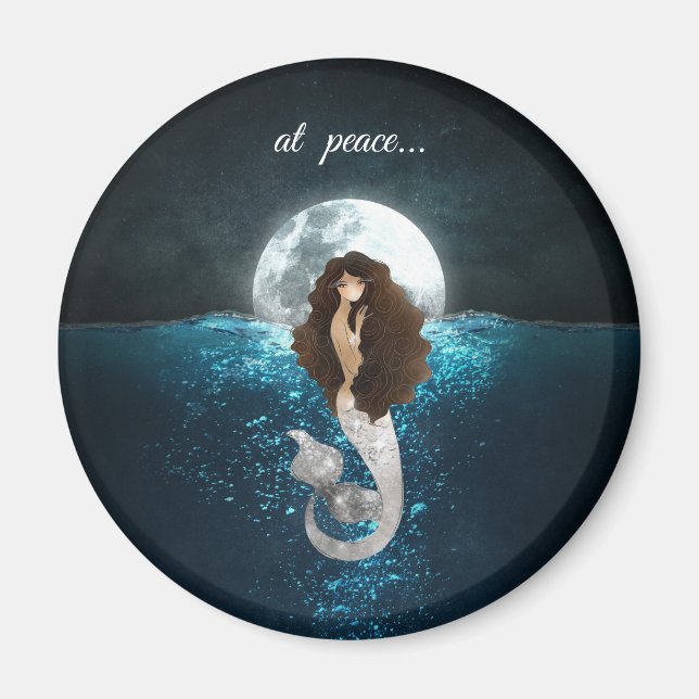 Beautiful Mermaid At Peace Under the Full Moon Magnet (Front)