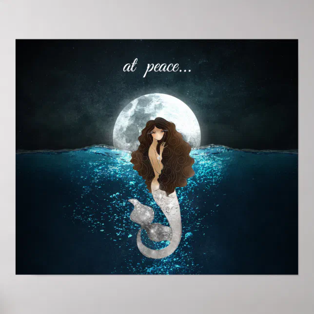 Beautiful Mermaid At Peace Under the Full Moon Poster | Zazzle