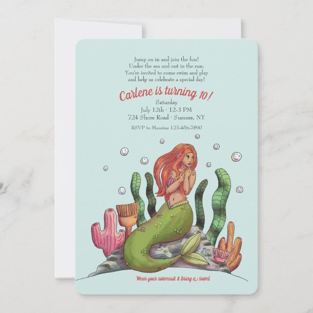 Beautiful Mermaid Birthday Invitation (Front)