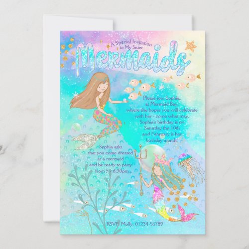Beautiful Mermaid Birthday Invitation