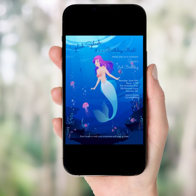 Beautiful Mermaid Birthday Party Invitation (Front Digital)