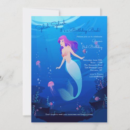 Beautiful Mermaid Birthday Party Invitation