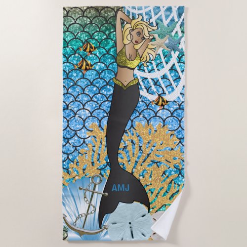 Beautiful Mermaid Girl  Beach Towel