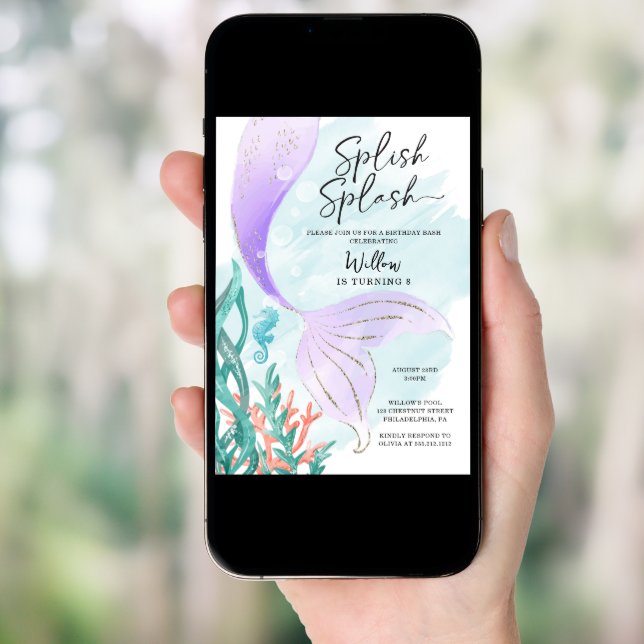 Beautiful Mermaid Girl Birthday Party Invitation (Front Digital)