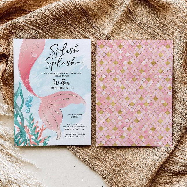 Beautiful Mermaid Girl Birthday Party Invitation (Creator Uploaded)