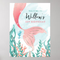 Beautiful Mermaid Girl Birthday Poster Sign