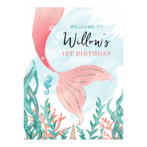 Beautiful Mermaid Girl Birthday Poster Sign