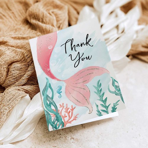 Beautiful Mermaid Girl Birthday Thank You Card