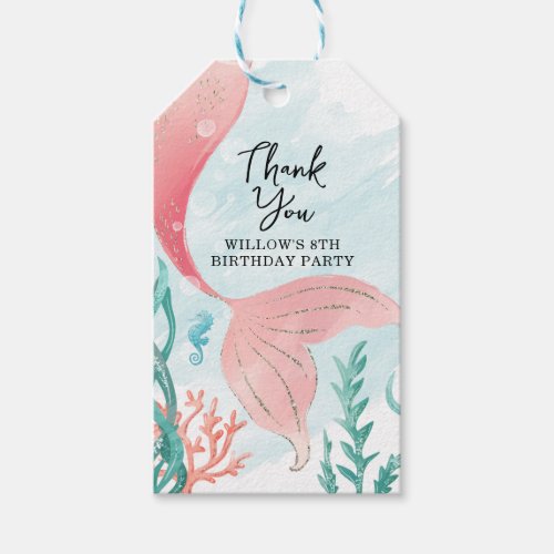 Beautiful Mermaid Girl Birthday Thank You Tags