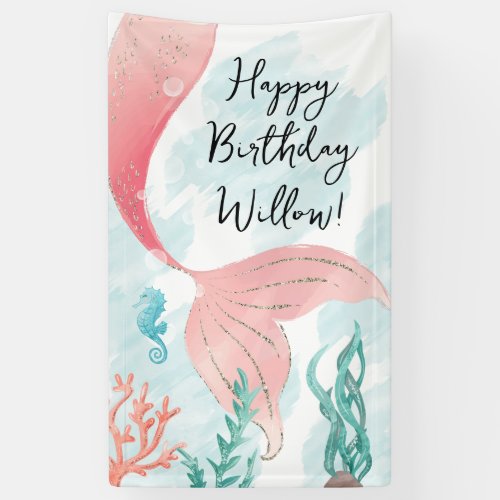 Beautiful Mermaid Girl Birthday Vinyl Banner