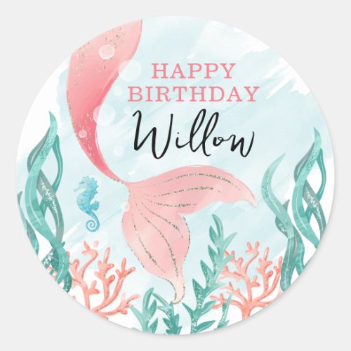 Beautiful Mermaid Girl Happy Birthday Sticker