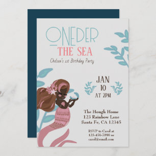 Beautiful Mermaid Girls First Birthday Invitation