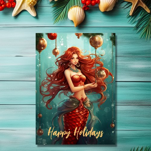 Beautiful Mermaid Happy Holidays Christmas Card