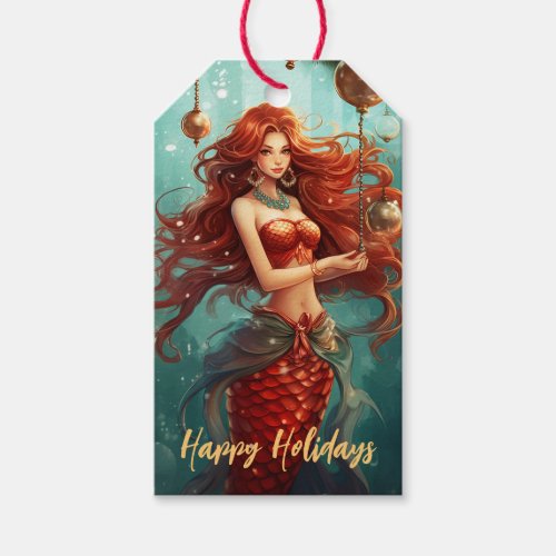 Beautiful Mermaid Happy Holidays Christmas Gift Tags