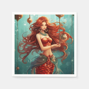 Beautiful Mermaid Happy Holidays Christmas Napkins